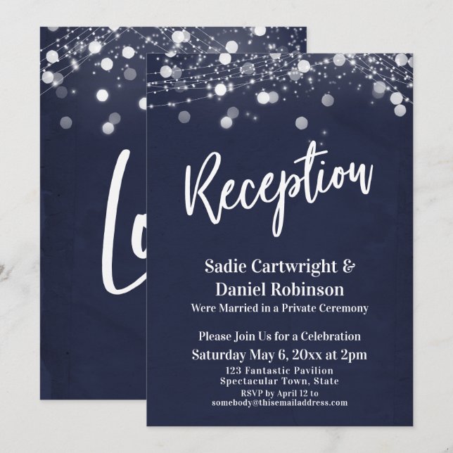 Invitación Recepción de Boda con Textura Navy y Luces Solo Re (Anverso / Reverso)
