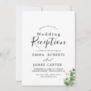 Invitación Recepción de boda con vegetación aireada y hoja de