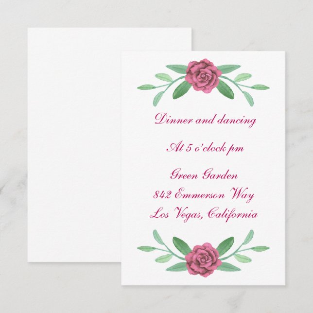 Invitación Recepción de Boda con Verde Floral Rosa (Anverso / Reverso)