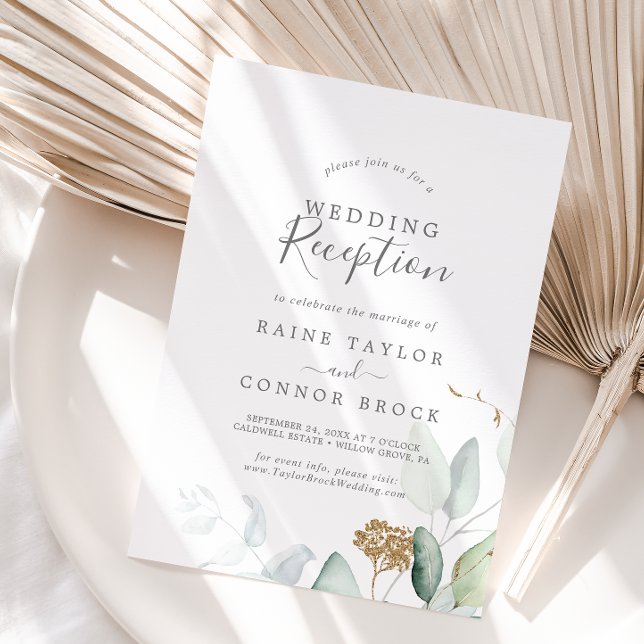 Invitación Recepción de Boda con Verde Follaje y Hoja de Oro (Subido por el creador)