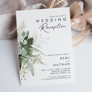 Invitación Recepción de Boda con Verde y Hojas de Oro