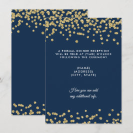 Invitación Recepción de Boda Confeti Falso Dorado Azul Marino