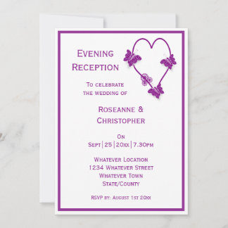 Invitación Recepción de Boda Corazón Mariposas Moradas