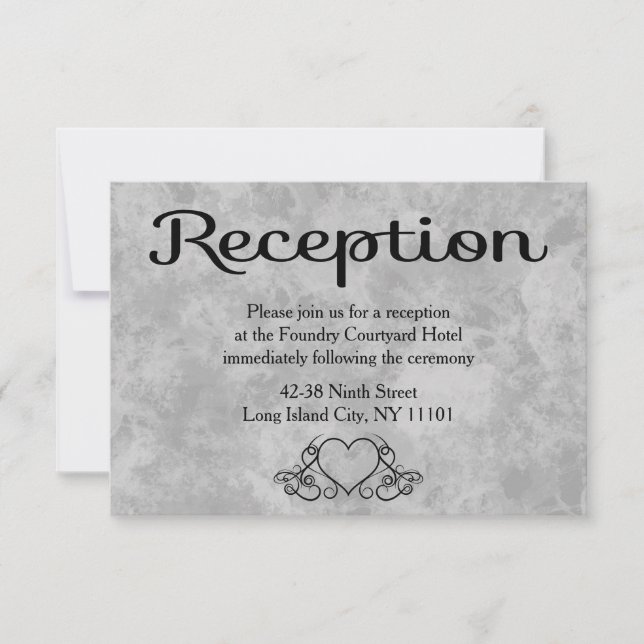 Invitación Recepción de Boda Corazones Negro y Gris Acuarela (Anverso)
