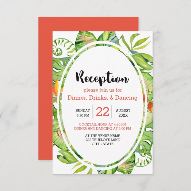 Invitación Recepción de Boda Corona de Isla de Hoja de Palma  (Anverso / Reverso)