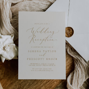 Invitación Recepción de Boda Crema Caligrafía Dorada Delicada