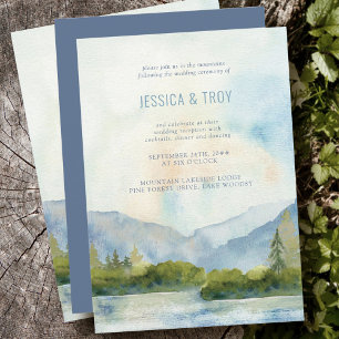 Invitación Recepción de boda de acuarela en el lago de montañ
