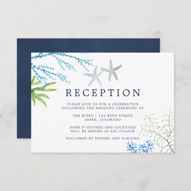 Invitación Recepción de Boda de Agua de Algas Marinas (Anverso / Reverso)