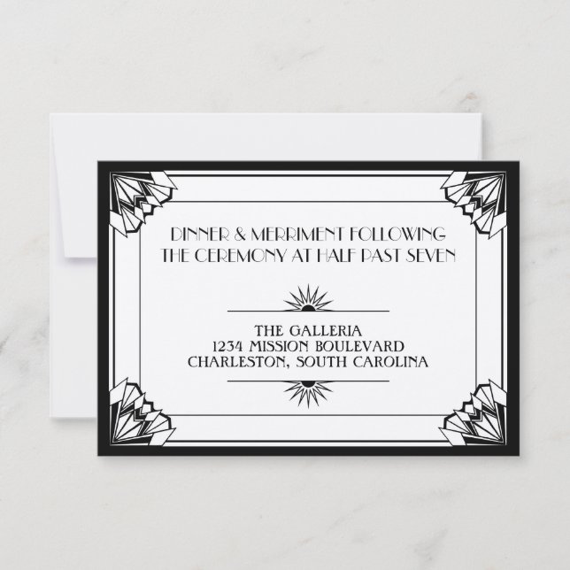 Invitación Recepción de boda de arte deco negro de la era del (Anverso)