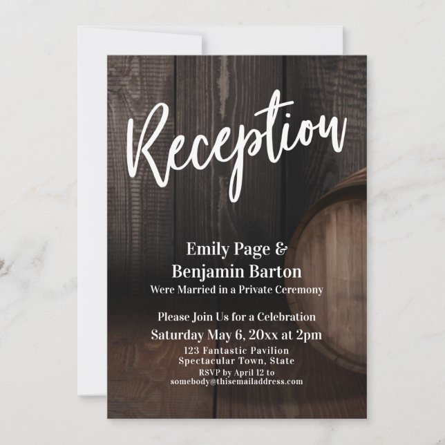 Invitación Recepción de Boda de Barril de Madera Rústica Marr (Anverso)