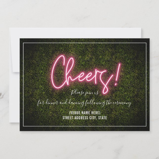 Invitación Recepción de Boda de Boxwood con Luces de Neón (Anverso)