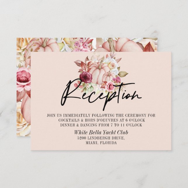 Invitación Recepción de Boda de Calabaza Rosa de Otoño (Anverso / Reverso)