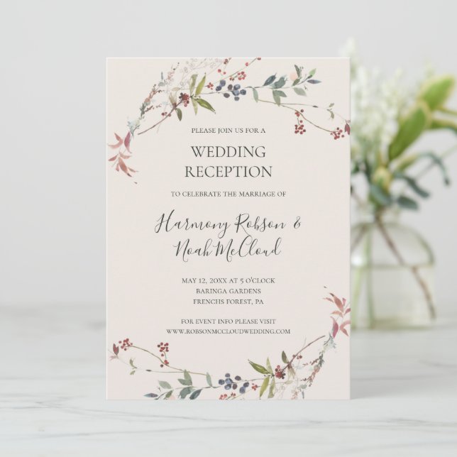 Invitación Recepción de Boda de Champán Botánico con Estilo d (Anverso de pie)