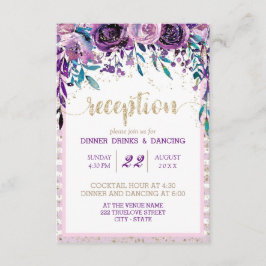 Invitación Recepción de Boda de Champán Dorado Floral Púrpura