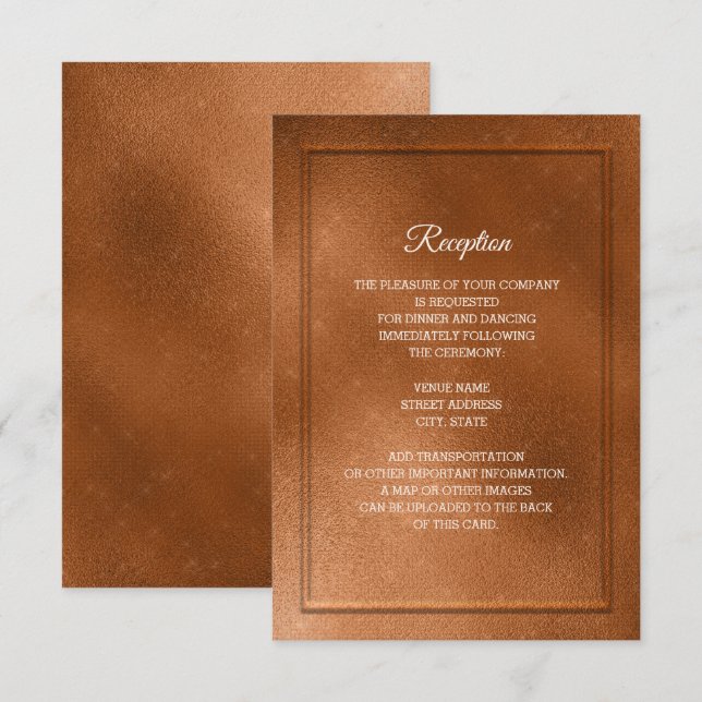 Invitación Recepción de Boda de Cobre Elegante y Moderno (Anverso / Reverso)