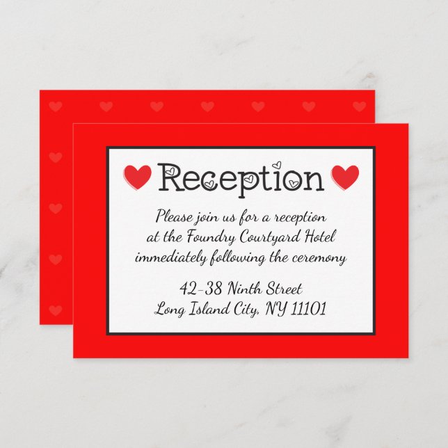 Invitación Recepción de Boda de Corazones Rojos - Negro, Blan (Anverso / Reverso)