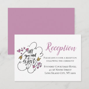 Invitación Recepción de Boda de Corazones y Flechas Moradas