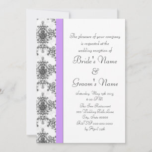 Invitación Recepción de boda de damasco negro y lavanda blanc