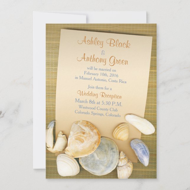 Invitación Recepción de Boda de Destino Beach Shells Solo Rec (Anverso)