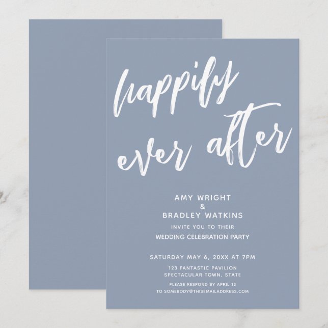 Invitación Recepción de Boda de Dusty Blue Felices para Siemp (Anverso / Reverso)