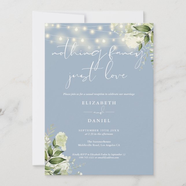 Invitación Recepción de Boda de Elopement Luces Verdes (Anverso)
