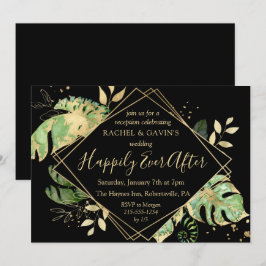 Invitación Recepción de Boda de Elopement Tropical en Negro y