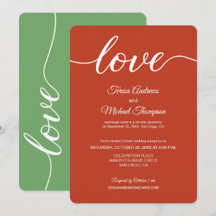 Invitación Recepción de boda de Elopement verde salvia naranj