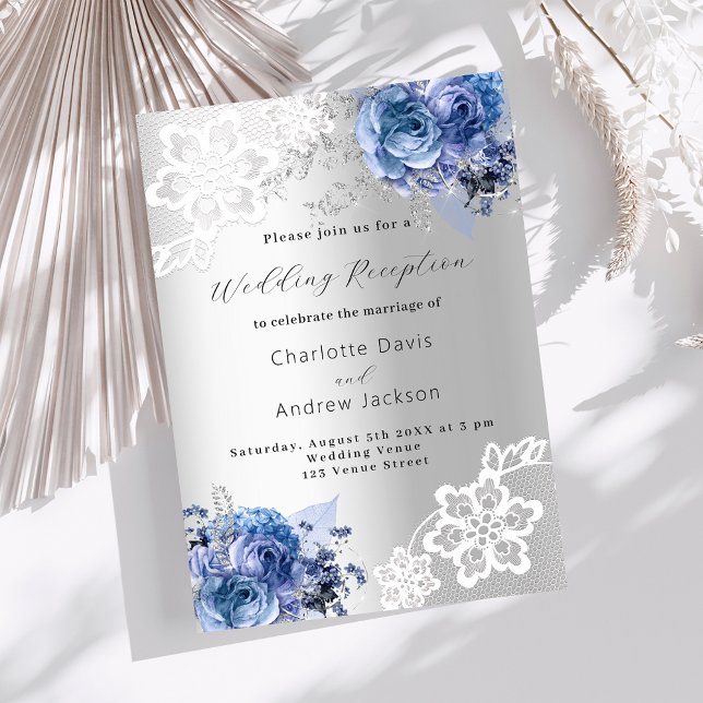 Invitación Recepción de boda de encaje de florines azules pla (Subido por el creador)
