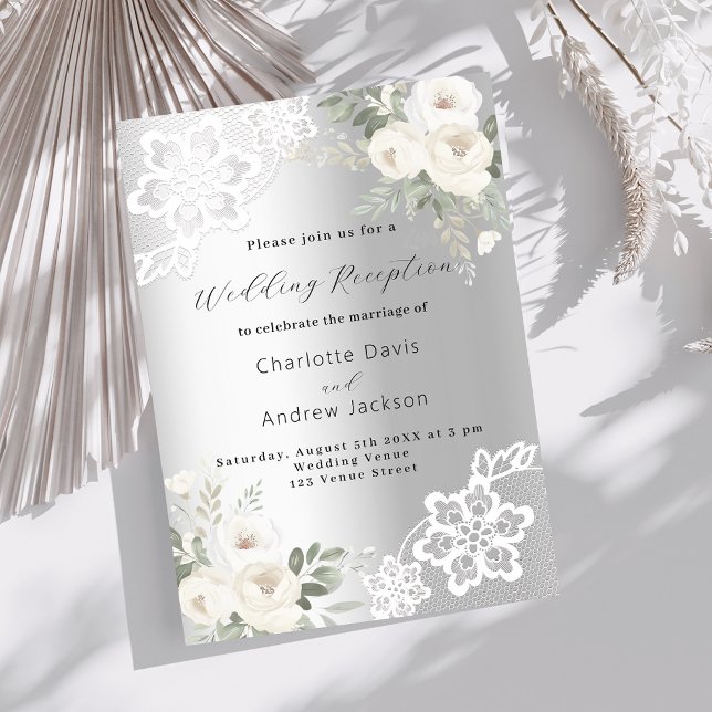 Invitación Recepción de boda de encaje de florines blancos pl (Subido por el creador)