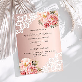 Invitación recepción de boda de encaje floral rosa dorado Ros
