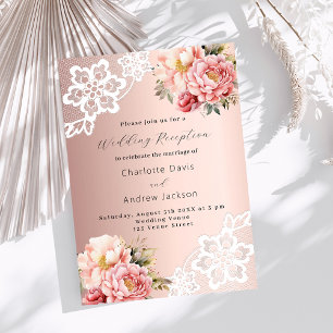 Invitación recepción de boda de encaje floral rosa dorado Ros