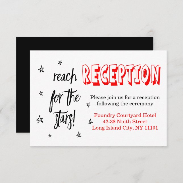 Invitación Recepción de Boda de Estrellas de Amor Rojo Negro  (Anverso / Reverso)