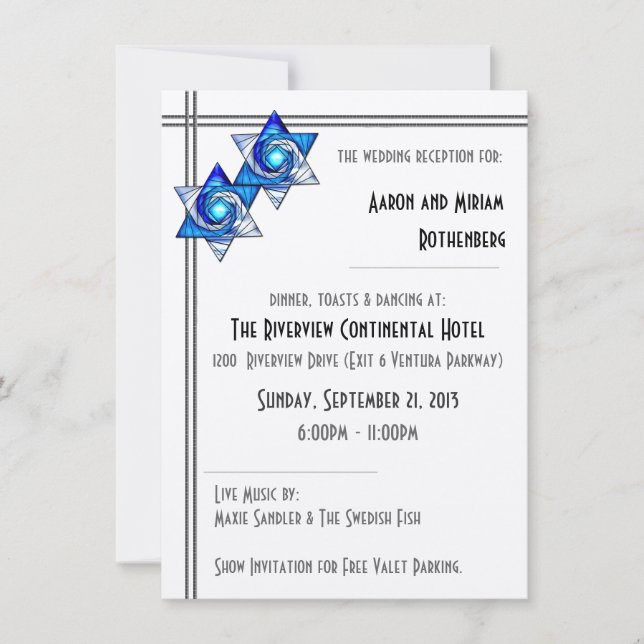 Invitación Recepción de Boda de Estrellas de David entrelazad (Anverso)