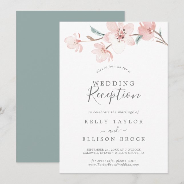 Invitación Recepción de Boda de Flor de Cerezo de Primavera (Anverso / Reverso)