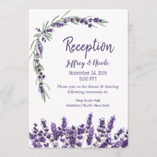 Invitación Recepción de Boda de Flor Lilac de Lavanda Púrpura