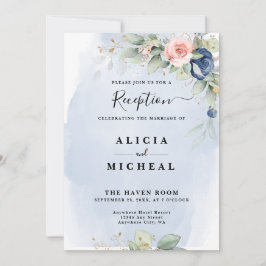 Invitación Recepción de boda de flor rosa azul de la marina y