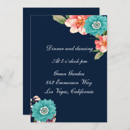 Invitación Recepción De Boda De Floral Azul Y Rosa