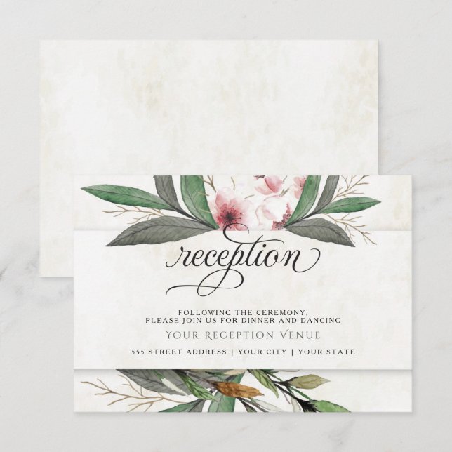 Invitación Recepción de Boda de Flores Botánicas en Acuarela (Anverso / Reverso)