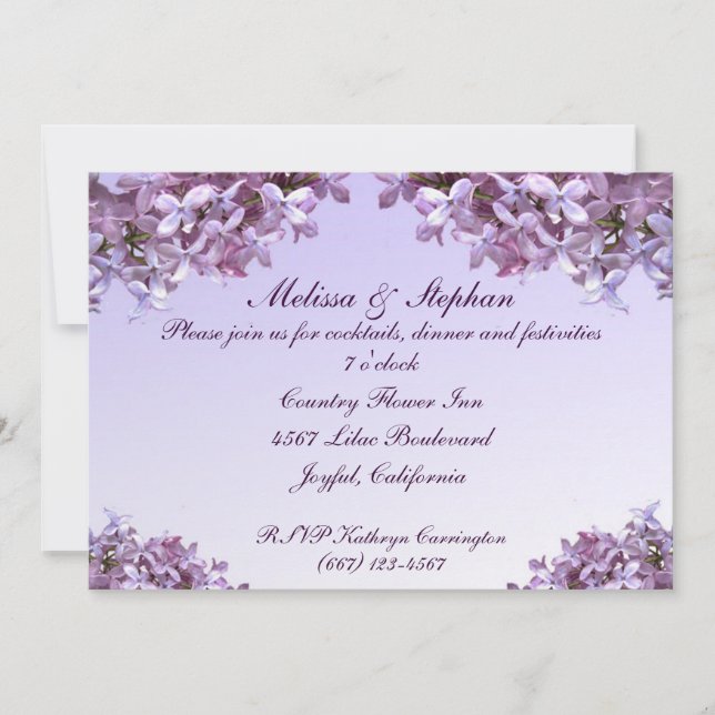Invitación Recepción de Boda de Flores de Lila Floral (Anverso)