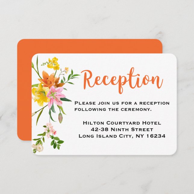 Invitación Recepción de boda de flores de lirio rosa naranja  (Anverso / Reverso)