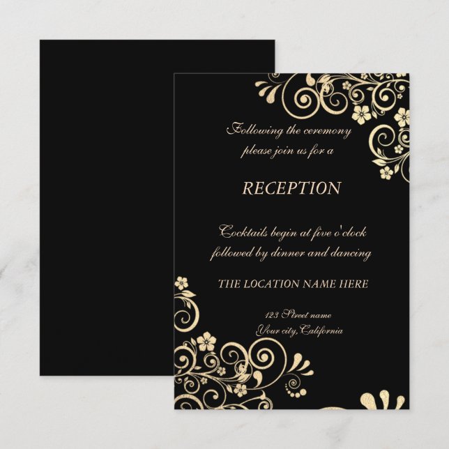 Invitación Recepción de Boda de Flores Doradas Elegante Chic (Anverso / Reverso)