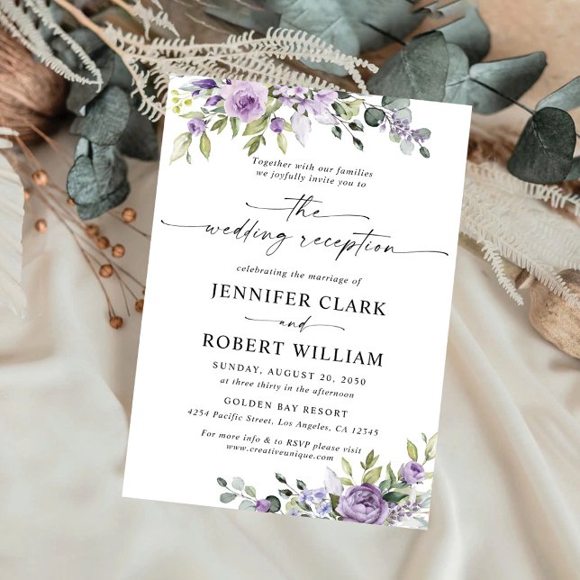 Invitación Recepción de Boda de Flores Violetas Románticas (Subido por el creador)