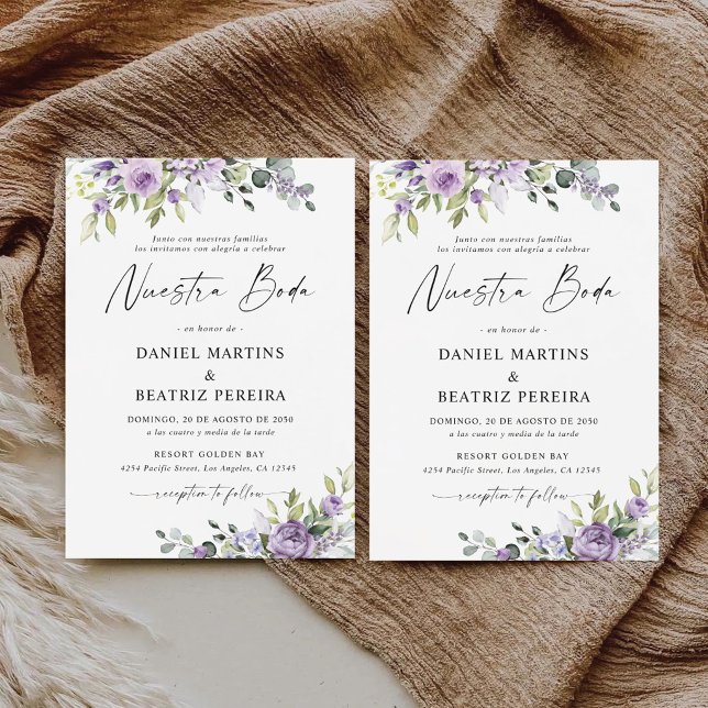 Invitación Recepción de Boda de Flores Violetas Románticas (Subido por el creador)