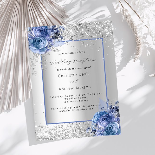 Invitación Recepción de boda de florines azules plateados (Subido por el creador)