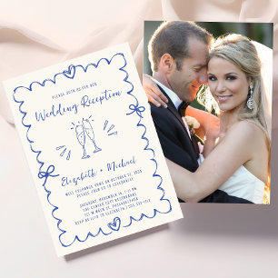 Invitación Recepción de Boda de Foto Azul Dibujada a Mano Cap