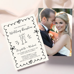 Invitación Recepción de Boda de Foto de Crema Dibujada a Mano