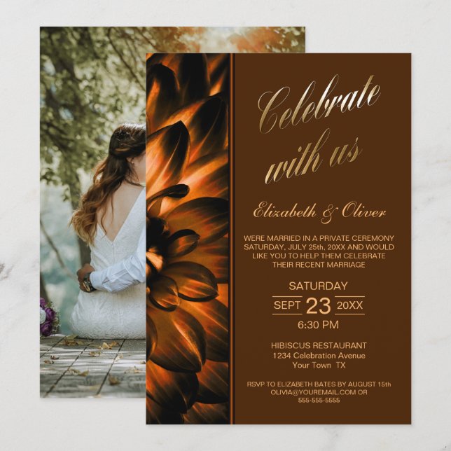 Invitación Recepción de Boda de Fotografía Floral de Cobre Do (Anverso / Reverso)