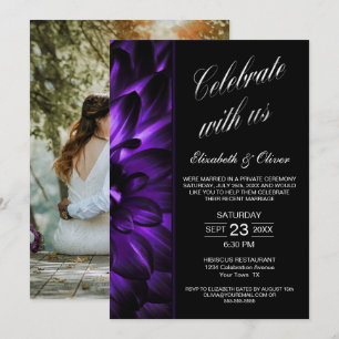 Invitación Recepción de Boda de Fotos Florales Negro Púrpura