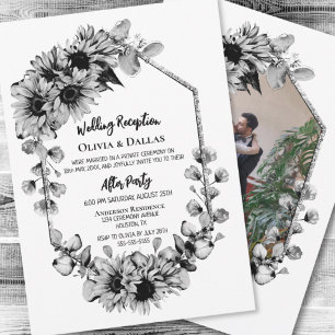 Invitación Recepción de boda de girasol blanco y negro