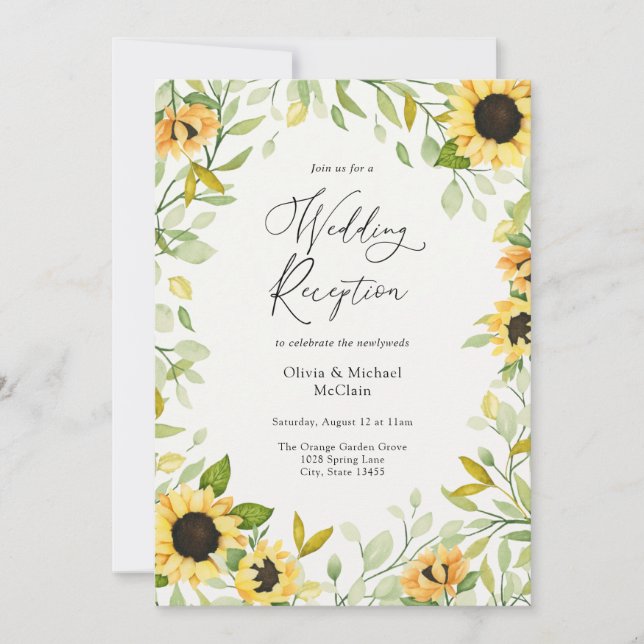 Invitación Recepción de Boda de Girasoles de Otoño y Follaje (Anverso)